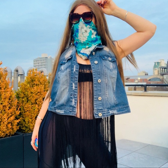 Highway Jeans Plus Distressed Oversized Blue Jacket Vest 2X - Picture 9 of 16